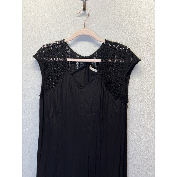 Soft Surroundings Women’s M Black Crochet Lace Trim Maxi Dress Boho Chic - Picture 6 of 7